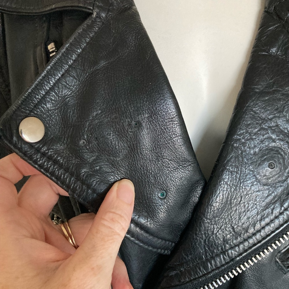 Vintage 80’s Distressed LONDON BLE Black Leather Cropped Motorcycle Jacket Sz XL - Picture 11 of 12